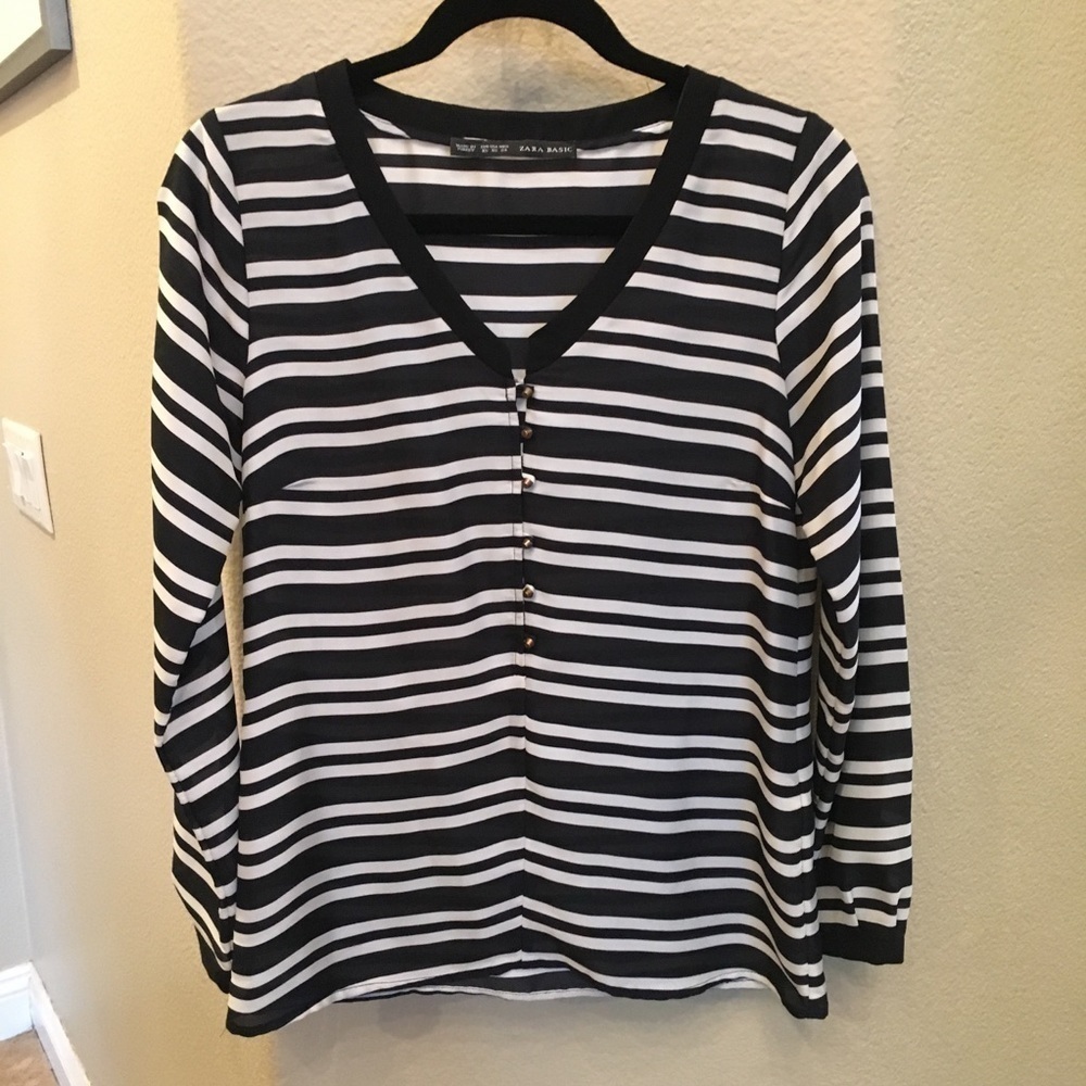 ZARA BASIC Black/White Stripe Top Size Xsmall